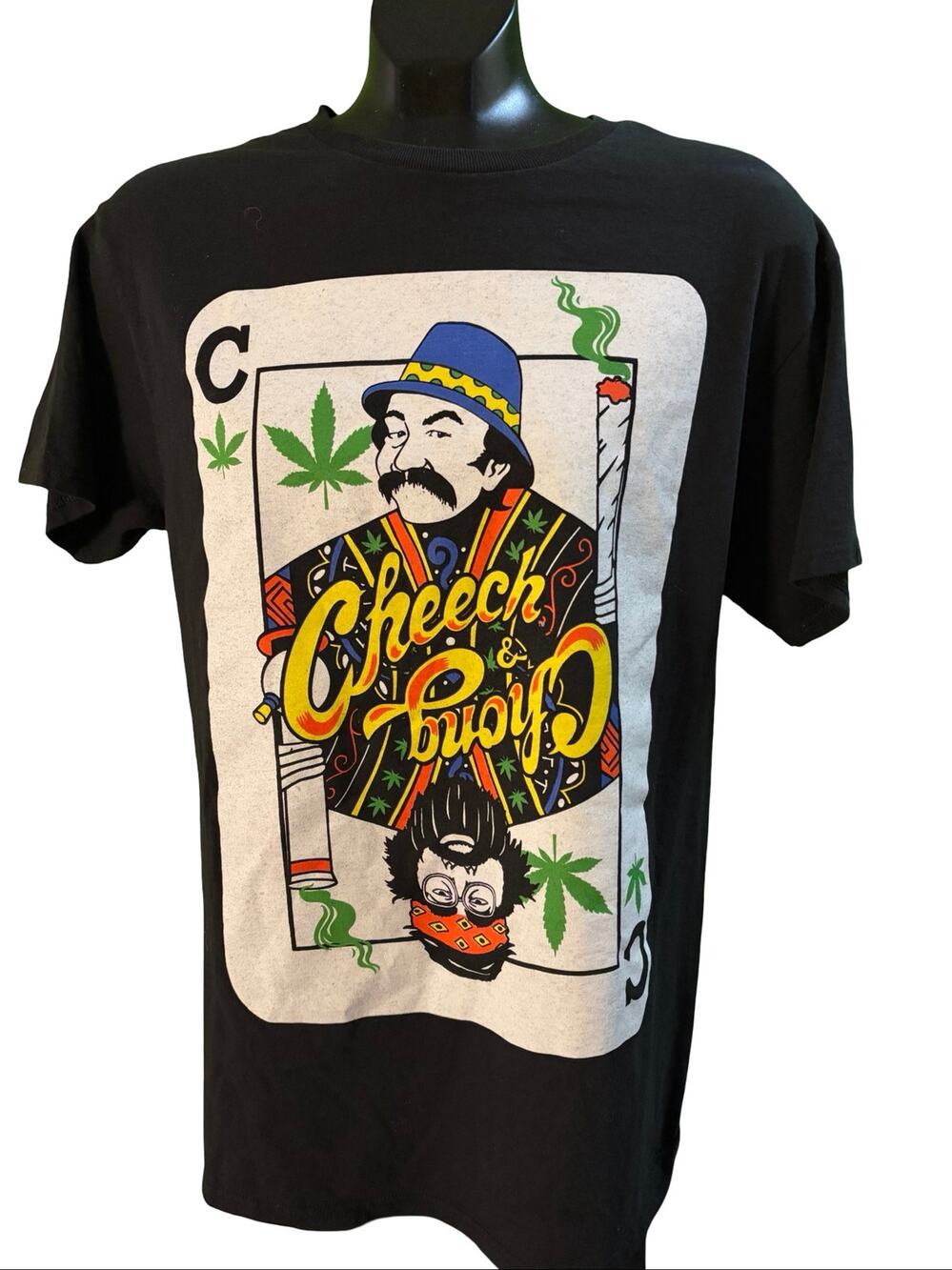 Cheech & Chong Playing Card Graphic T-Shirt Medium Black Cannabis Comedy Tee